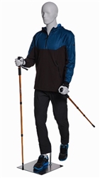 Male Walking / Hiking Mannequin Glossy White - Walking Stick Holding Pose