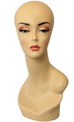 Female Head Display Full MakeUp w/ No Ears. Nice counter top head display for jewelry, hats or wigs