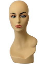 Fleshtone Display Female Head Full Makeup. Nice counter top head display for jewelry, hats or wigs