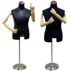 Male Dress Form with Flexible Arms and Fingers - Simulated Wood Arms