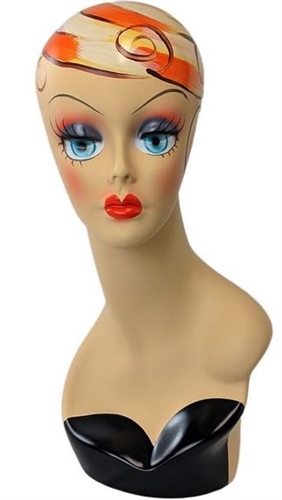 Painted Female Head Display w/ Blonde Hair.   Nice counter top head display for jewelry, hats or wigs