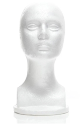 Basic Female Styrofoam Head Display White measuring 13" Tall. Simple way to show off hats, wigs and any head gear.