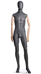 Matte Grey Male Abstract Mannequin with Wooden Posable Arms