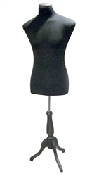 Male 3/4 Jersey Form with Wooden Tripod Base - Black