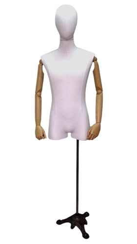 White Linen Male Dress Form with Pose-able Arms