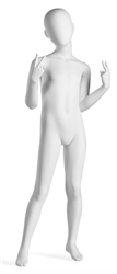 Trendy 8 Year Old Matte White Kid Mannequin - Peace Sign Pose