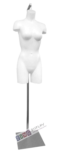 Unbreakable Plastic Female 3/4 Torso Form in White with Hanging Base