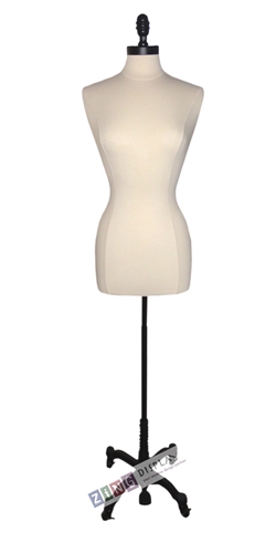 Female Dress Form Mannequin with Black Metal Finial Neck Block and Tripod Base
