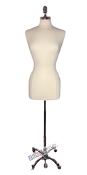 Female Dress Form with Polished Chrome Acorn Neck Block and Wheeled Base