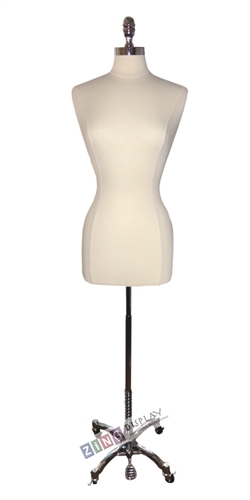 Female Dress Form Mannequin with Polished Chrome Neck Block and Wheeled Base