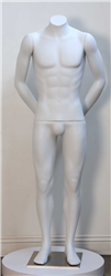 High End Unbreakable Headless Matte White Male  Mannequin - Hands Behind Back