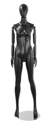 Black Female Egghead Mannequin - Posable Wooden Arms - Straight Legs