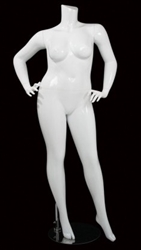 Glossy White  Female Plus Size 16 Mannequin - Leg Out Hands on Hips Pose 16