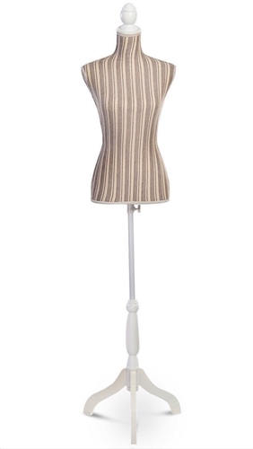 Striped Pinnable Female Torso Dress Form with Tripod Base