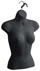 Matte Black Plastic Female Torso Form
