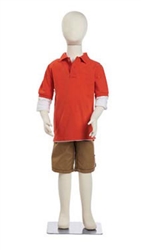 7-Year Old Flexable Child Mannequin made of Bendable Fabric & Foam in white. Very durable and excellent for high-traffic areas or trade shows.