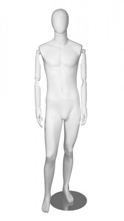 Matte White Male Mannequin With Posable Wooden Arms