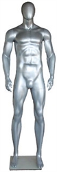 Metallic Silver Athletic Egghead Male Mannequin
