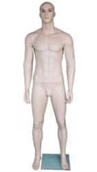 6'3" Realistic Light Skintone Male Fiberglass Mannequin from www.zingdisplay.com. Standing pose with arms at his side. Durable Fiberglass ideal for trade shows or busy showrooms.