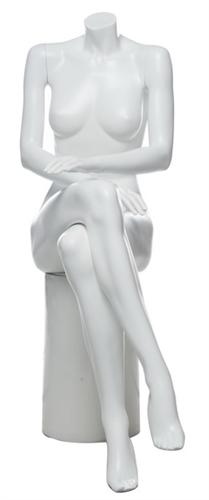 Matte White Female Headless Mannequin Sitting Hands On Lap