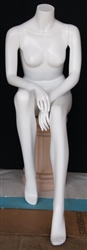 Matte White Female Headless Mannequin Sitting Right Knee Raised