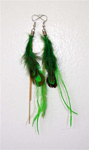 green feather earrings