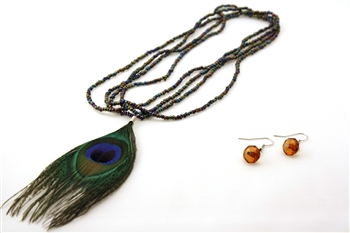 Peacock Feather Necklace and Earrings