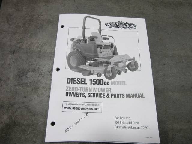 088700115B Bad Boy Mowers Part - 088-7001-15B - 2015 1500cc Diesel Owner's Manual