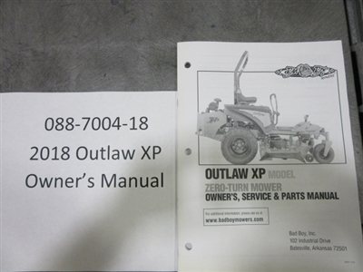 088700418 Bad Boy Mowers Part - 088-7004-18 - 2018 Outlaw XP Owner's Manual