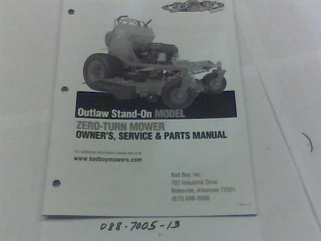 088700513 Bad Boy Mowers Part - 088-7005-13 - 2013 Outlaw Stand On Owner's Manual