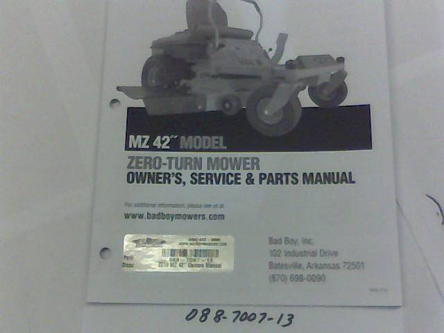 088700713 Bad Boy Mowers Part - 088-7007-13 - 2013 MZ 42" Owner's Manual