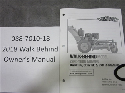 088701018 Bad Boy Mowers Part - 088-7010-18 - 2018 Outlaw Walk Behind Owner's Manual