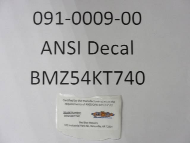 091000900 Bad Boy Mowers Part - 091-0009-00 - ANSI Decal BMG5425KO