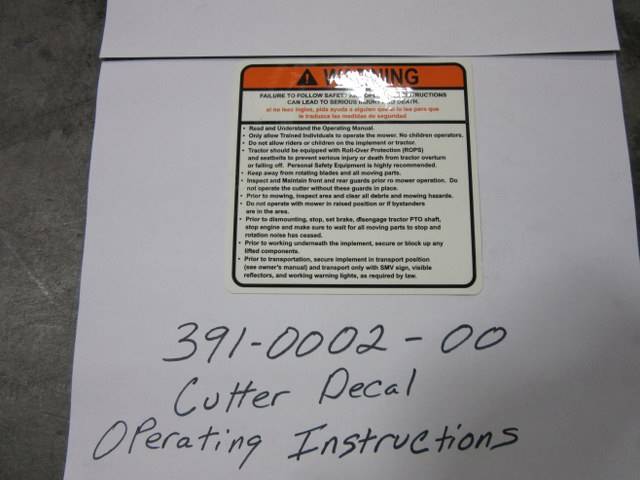 391000200 Bad Boy Mowers Part - 391-0002-00 - Cutter Decal-Operating Instructions