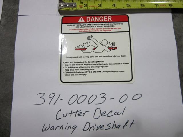 391000300 Bad Boy Mowers Part - 391-0003-00 - Cutter Decal-Warning Driveshaft
