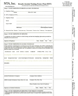 Alcohol Testing Form