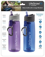 LifeStraw Go Water Filter Bottles with 2-Stage Integrated Filter Straw for Hiking, Backpacking, and Travel, 2-Pack, Blue + Purple