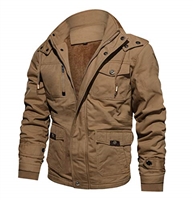 CRYSULLY Men's Fall Fashion Long Sleeve Lightweight Cargo Jacket Military Front Zip Coat Jackets Khaki/US M/tag3XL