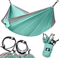 Legit Camping - Double Hammock - Lightweight Parachute Portable Hammocks for Hiking , Travel , Backpacking , Beach , Yard . Gear Includes Nylon Straps &amp; Steel Carabiners (Graphite/Seagreen)