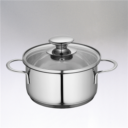 Image of the Kuchenprofi Mini Stockpot with glass lid, stainless steel and two handles on the side.