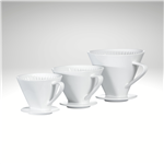 Image of all three sizes of the Porcelain Filter Holders used for pour-over coffee brewing.