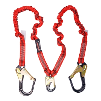 6 ft. Twin Leg 100% Tie-off Elasticated Design Shock Absorbing Lanyard with Aluminum Snap Hook and Aluminum Rebar Hooks | UFL206234 Kstrong