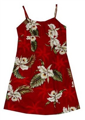 KYs Girls Red Orchid Hawaiian Dress