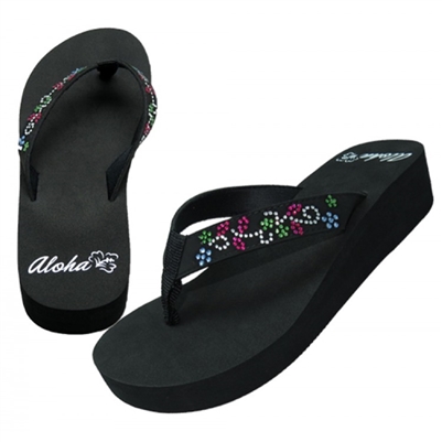 Womens Rhinestone Swirl Flip Flops - Black