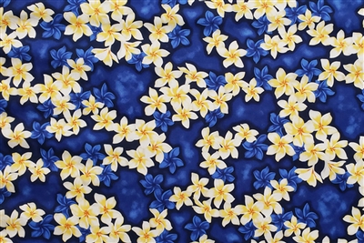 Blue Plumeria Cotton Hawaiian Fabric