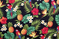 Black Cotton Jungle Birds Fabric