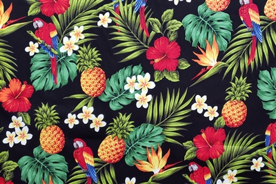 Black Cotton Jungle Birds Fabric