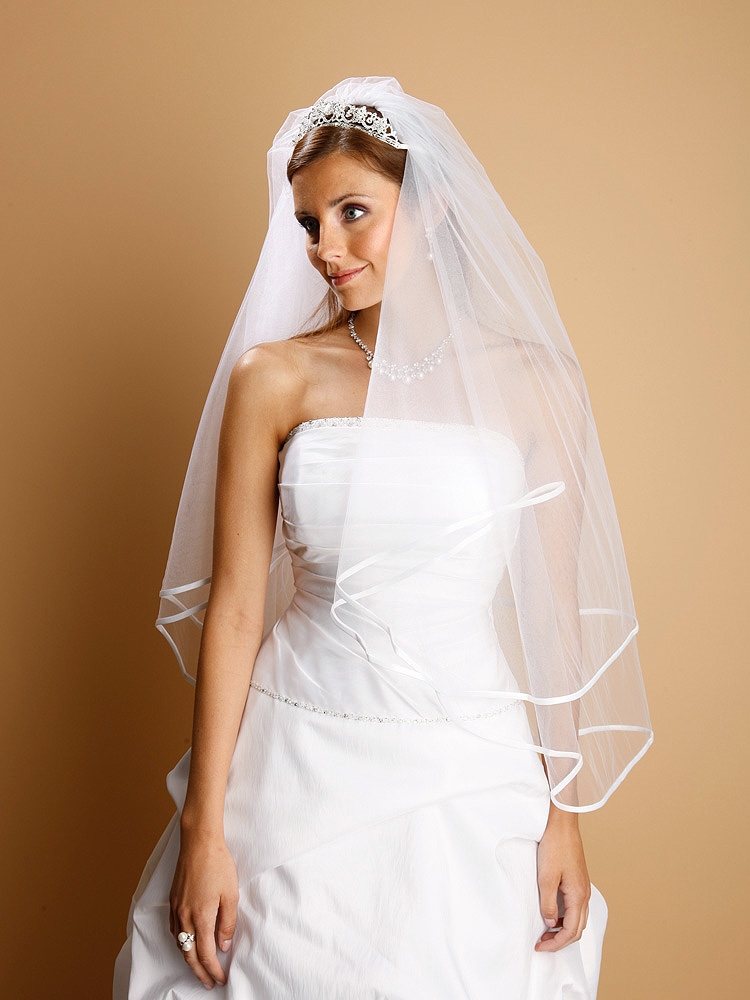 2-Tier Circular Cut Wedding Veil with Folded Satin Ribbon Edging<br>1546V-30