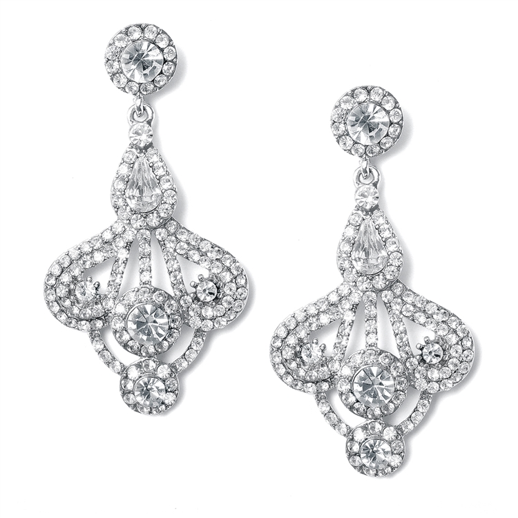 Art Deco Fan Rhinestone Earrings<br>156E-CR