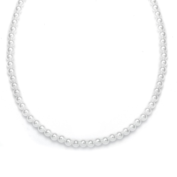 Single Strand 6mm Pearl Wedding Necklace - Ivory - 18" - Silver<br>182N-18-I-S